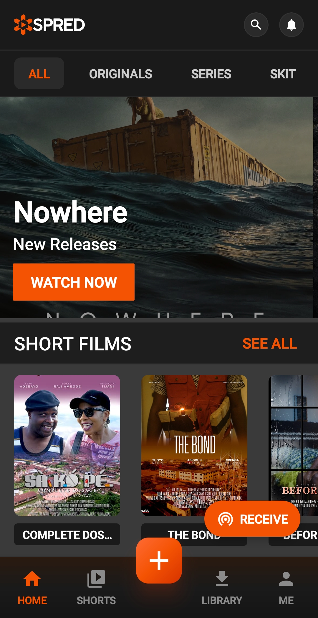 SPRED home screen with Originals filter